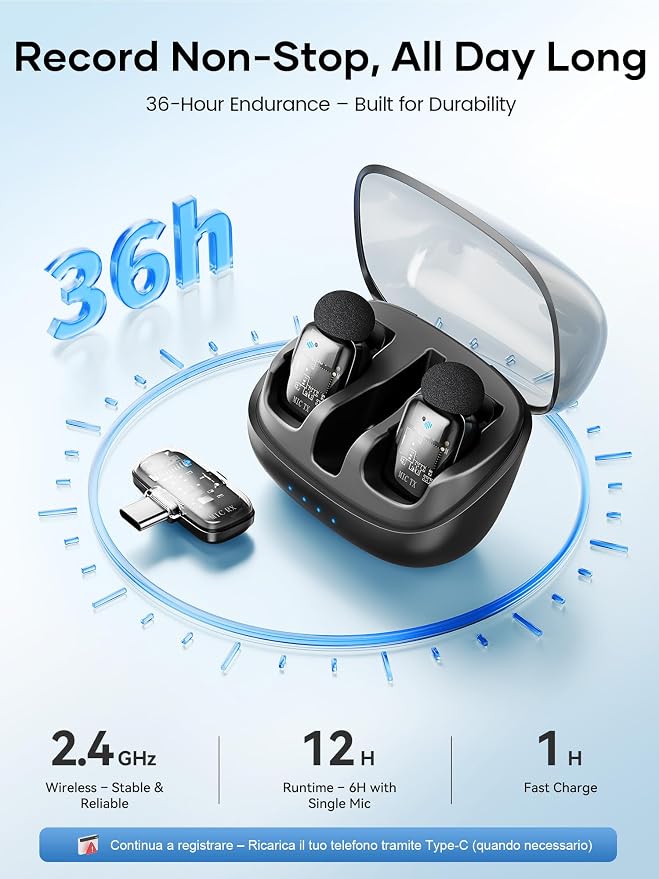 Wireless Lavalier Microphone for iPhone iPad Android with Charging Case,Lapel Mic with Noise Reduction,36H Battery Life, Plug and Play Mini Microphone for Video Recording,YouTube,Vlog,Live Streaming - Image 5