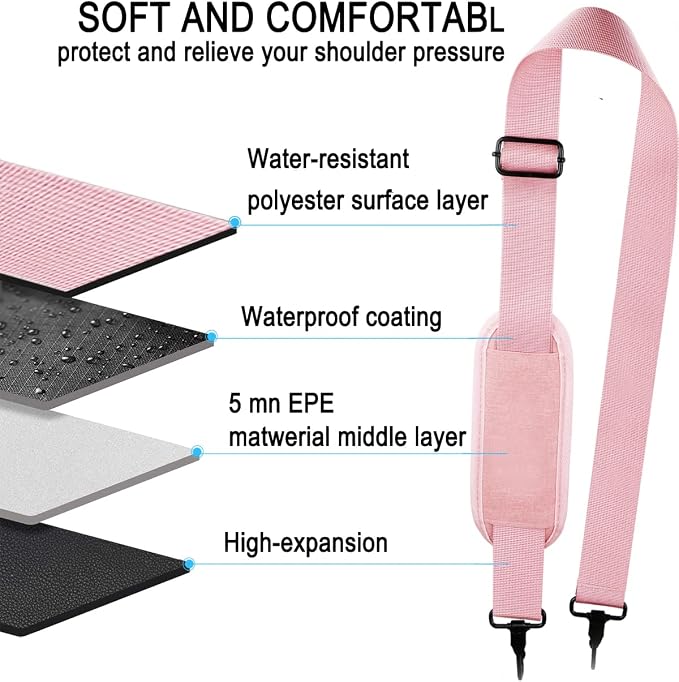Shoulder Strap, Durable 55" Universal Replacement Laptop Shoulder Strap, Adjustable Comfortable Belt with Metal Hooks for Briefcase, Computer Messenger Bag, Laptop Case Luggage/Duffel/Camera, (Pink) - Image 5