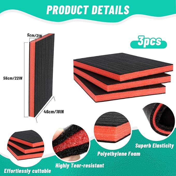 3 Pcs Tool Box Foam Sheet - 22'' x 18'' x 2'' Liner Polyethylene Storage Sheets Foam Padding Inserts for Packing Toolbox Hard Case Drawer Camera Shadow Organizer - Image 2