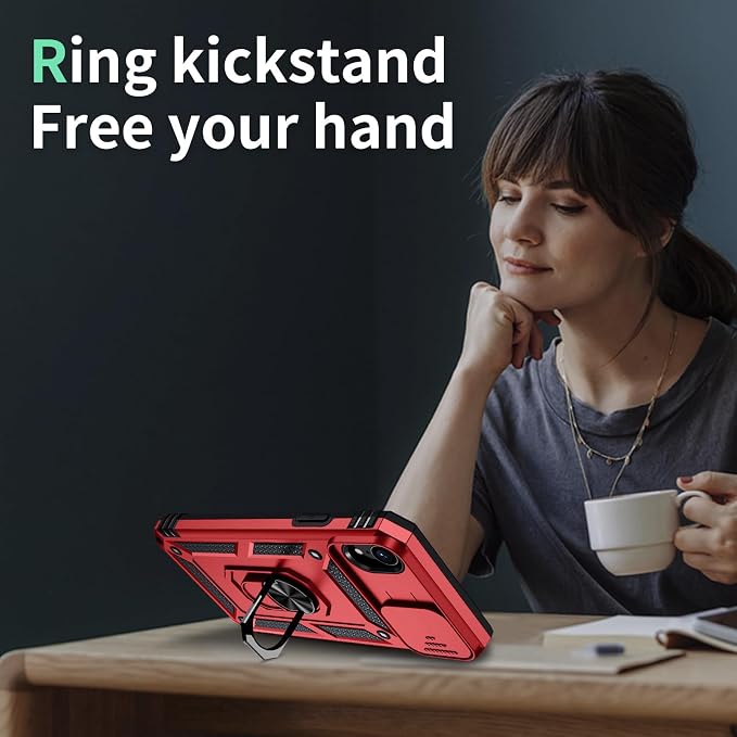 for iPhone XR Case with Camera Lens Cover, HD Screen Protector, 10 FT Military Grade Drop Protection, Magnetic Ring Holder Kickstand Protective Phone Case, Red - Image 5