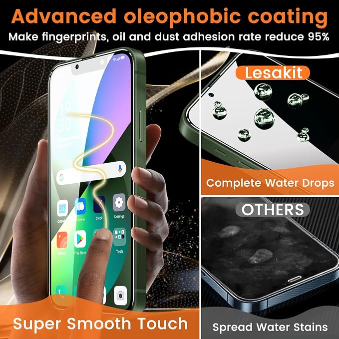 Lesakit 3+3 Pack Privacy Screen Protector for iPhone 13 6.1-Inch with 3 Pack Camera Lens Protector, Anti Spy Tempered Glass Film 9H Hardness Bubble Free Case Friendly - Image 6