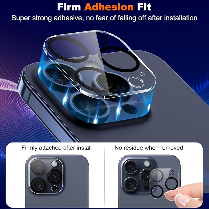 WHPXJY for [3 Pack] Camera Lens Protector for iPhone 15 Pro /15 Pro Max Ultra HD Tempered Glass Lens Protector, Anti Scratch, Strong Adhesion, Easy to Install, Case Friendly Camera Screen Cover - Image 5