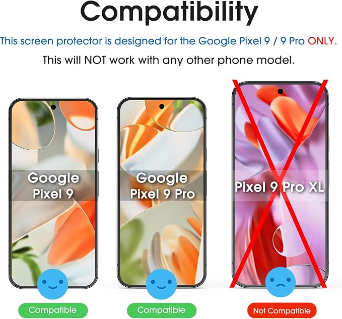 amFilm OneTouch for Google Pixel 9 Pro/Pixel 9 [6.3''] Screen Protector | Auto-Alignment, 30s Install, Bubble Free, Scratch & Drop Protection, HD Clear, Case Friendly 2 Pack(Pixel 9/9Pro-6.3'') - Image 2