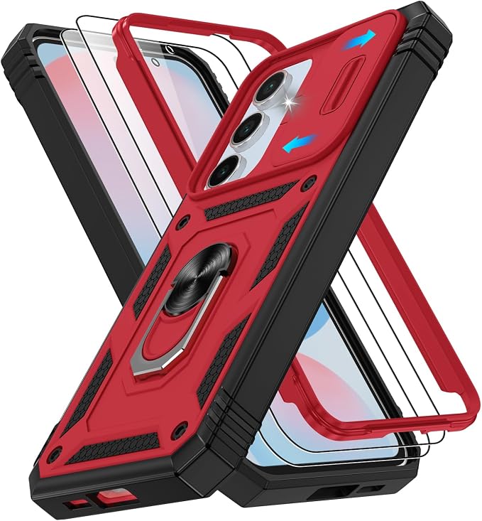 Gritup for Phone Case Samsung S24 FE: S24 FE Case with 2*Screen Protector | Magnetic Stand & Slide Camera Cover | Shock Proof Military-Grade Funda para S 24 FE Cover -Red+Black by Gritup