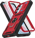 Gritup for Phone Case Samsung S24 FE: S24 FE Case with 2*Screen Protector | Magnetic Stand & Slide Camera Cover | Shock Proof Military-Grade Funda para S 24 FE Cover -Red+Black by Gritup