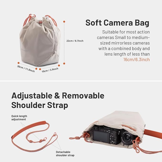 PGYTECH OneGo Drawstring Small Camera Bag Soft Cute Camera Pouch Handbag | Ivory Camera Sling Bag Compatible with Mirrorless Cameras/Nikon/Canon/Sony/Fuji/Pocket 4 Camera Case - Image 4
