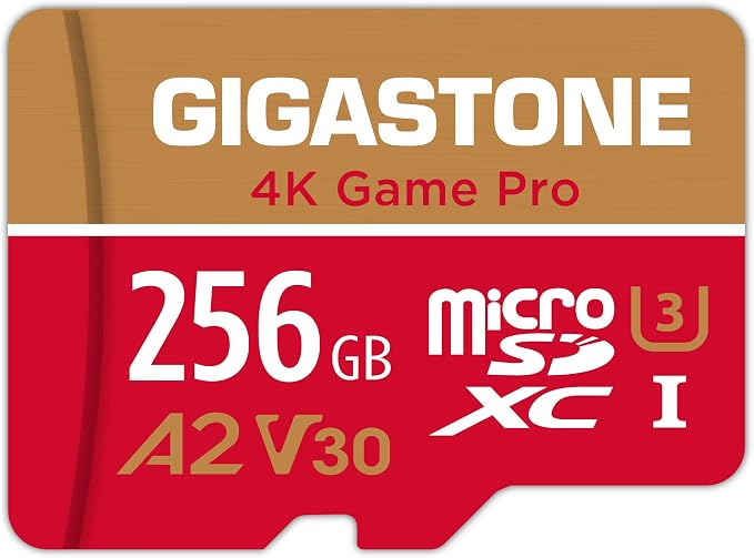 [5-Yrs Free Data Recovery] GIGASTONE 256GB Micro SD Card, 4K Game Pro, MicroSDXC Memory Card for Nintendo-Switch 1, GoPro, Action Camera, DJI, UHD Video, R/W up to 100/60MB/s, UHS-I U3 A2 V30 C10 by Gigastone