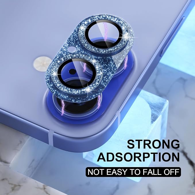 Choiche for iPhone 16/16 Plus Camera Lens Protector, Glitter-Ultramarine | Bling Metal Camera Cover with 9H Tempered Glass Lens Screen Protector Accessories, Strong Adsorption, Case-Friendly - Image 6