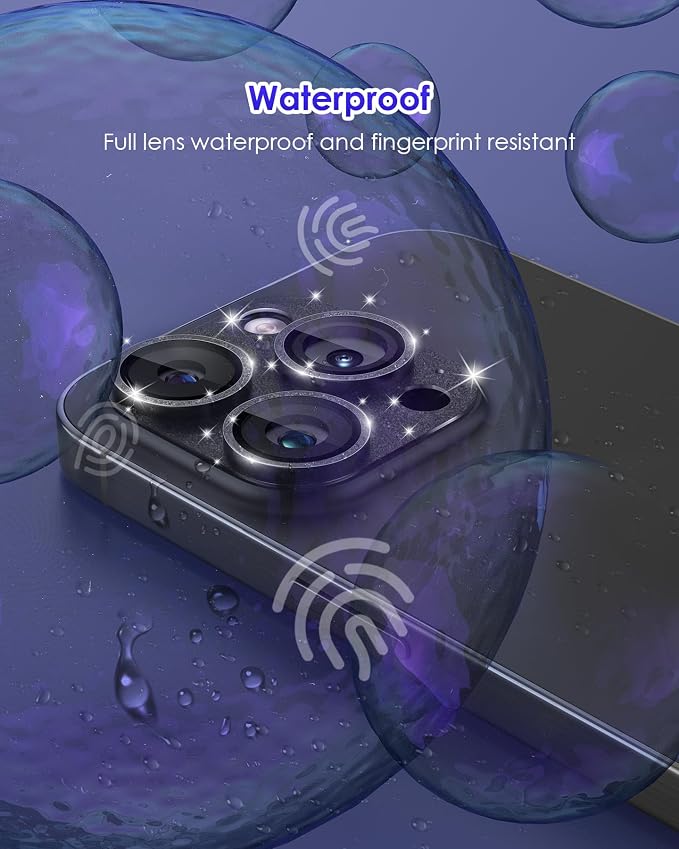 Compatible for iPhone 15 Pro/iPhone 15 Pro Max Camera Lens Protector Glitter Plus 9H Tempered Glass Screen Camera Cover Titanium Glitter Black - Image 8