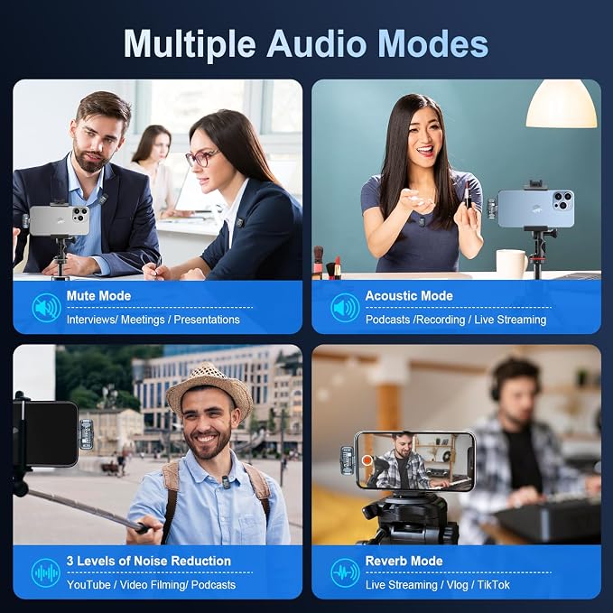 Wireless Lavalier Microphone 3-Level Noise Cancellation for iPhone | Ultralight(5g), Clear Voice, 50M Range, Plug-Play Mini Lav Mic for Android PC, TikTok, YouTube, Video Recording, Black - Image 7