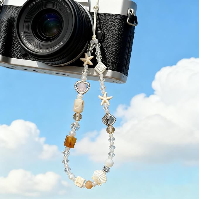 2 Pcs Phone Charm Strap Universal Hand Phone Wrist Strap Camera Lanyard Pearl Beaded Cute Chain String Accessories Universal for iPhone 16 Pro Max Samsung Women Girls Phones Bag Keychain Beach Style - Image 6