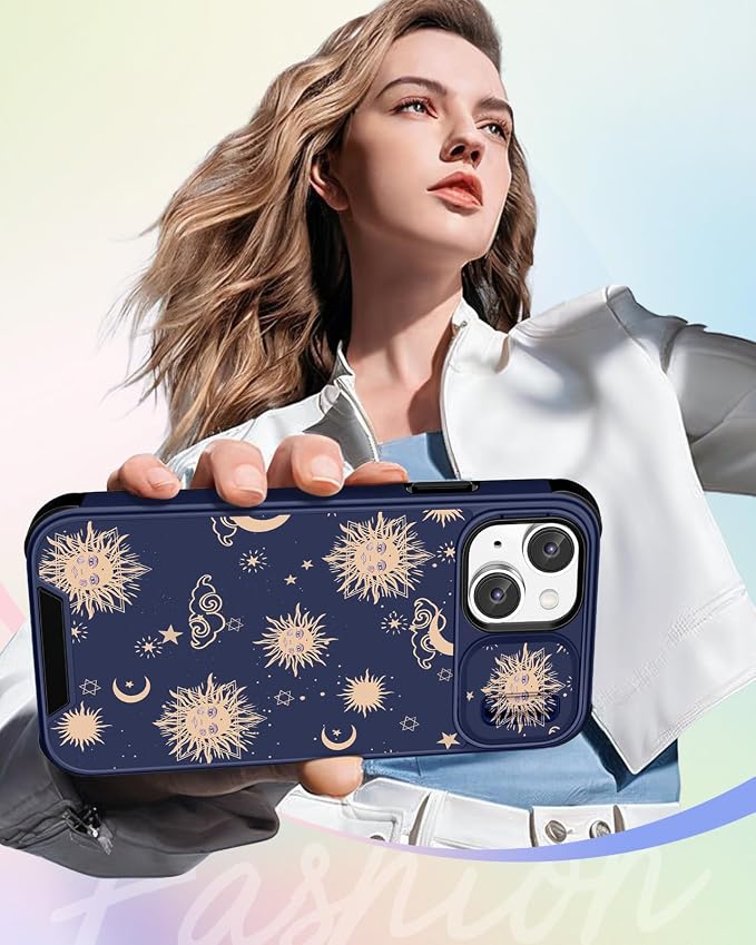 Buleens for iPhone 13 Case 6.1 Inch - with Ring Stand & Camera Cover Aesthetic Cute Designed for Women Girls Sun Moon Stars for Phone Case for iPhone 13 Compatible with Magsafe - Image 6
