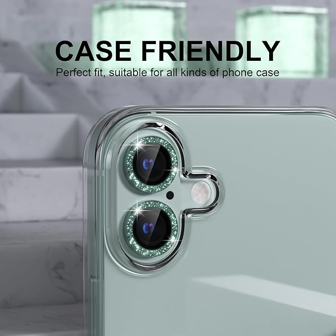 Choiche for iPhone 16/16 Plus Camera Lens Protector Bling, Glitter-Teal | Ultra HD, 9H Tempered Glass Camera Cover Screen Protector Metal Individual Ring Decoration Accessories, 2-Lens, 6.1/6.7-inch - Image 4