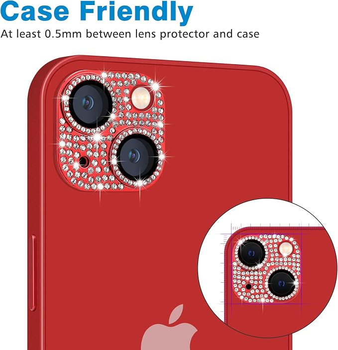 for iPhone 13 & iPhone 13 Mini Camera Lens Protector, Bling 3D Rhinestone Sparkle Diamond 9H Tempered Glass Camera Cover Anti Scratch Shockproof Metal Lens Screen Full Protective Cover - Image 4