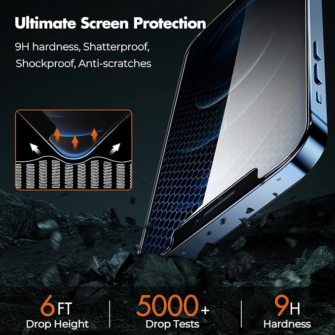 UNBREAKcable Privacy Screen Protector for iPhone 12 Pro Max, 2-Pack | True 28° Anti-Spy, Shatterproof Tempered Glass, 9H Hardness, Easy Install, Bubble-Free, Anti-Scratch, Case Friendly - Image 6