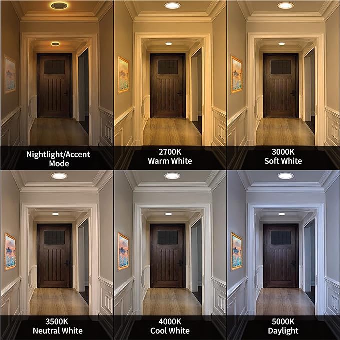 Meconard 6 Pack 4 Inch 5CCT LED Recessed Lighting with Night Light, 2700K/3000K/3500K/4000K/5000K Selectable Ultra-Thin LED Recessed Ceiling Lights, 9W=75W, 750LM, Dimmable Canless Wafer Downlight - Image 7