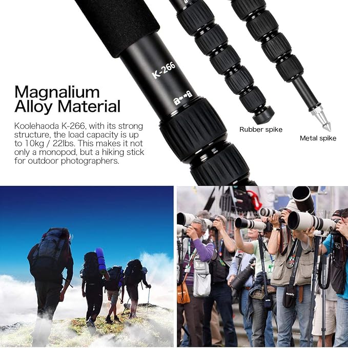 Koolehaoda 61" Camera Monopod, Aluminum 6-Section Portable Travel - Black | Folds to 15" Compact Telescopic Unipod Stick for Mirrorless & DSLR Camera, Lightweight Easy to Carry Photography - Image 4