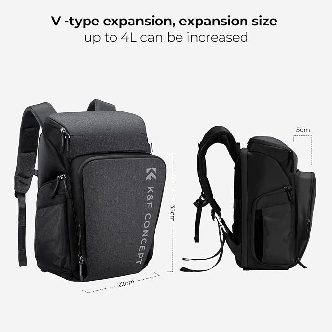 K&F CONCEPT Camera Backpack, 22L Expandable Camera Bag with Rain Cover | with Tripod Holder & 15.6in Laptop Compartment, Quick Access & Water Resistant for Canon/Nikon/Sony/DJI/DSLR Mirrorless, B06 - Image 6
