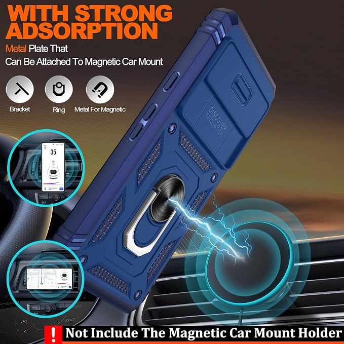 for Google Pixel 7A Case with Slide Camera Cover & Screen Protector*2, Pixel 7A Case Build in 360° Rotating Ring Kickstand, Military Grade Protective Case for Google Pixel 7A Phone Case, Blue - Image 7