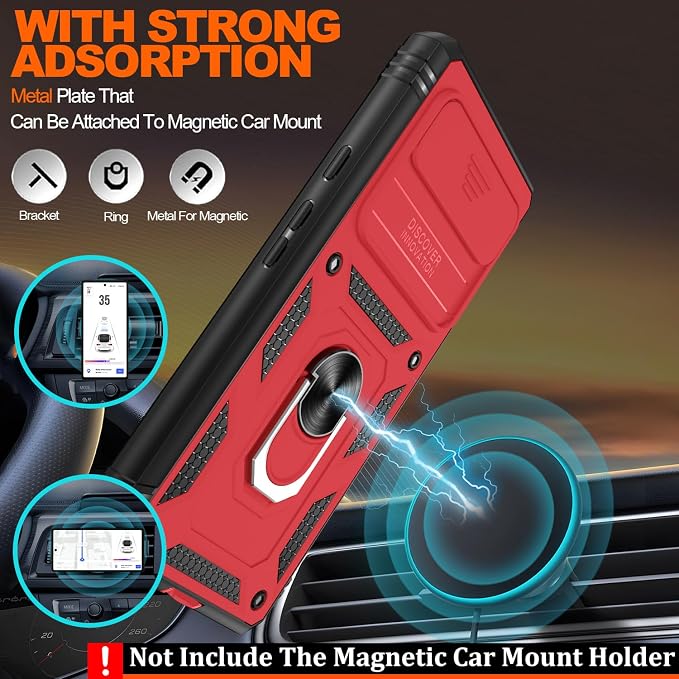Gritup for Google Pixel 6 Phone Case: Pixel 6 Phone Case with 2*Screen Protector | Magnetic Stand & Slide Camera Cover | Shock Proof Military-Grade Funda para Google 6 Cover, Red+Black - Image 6