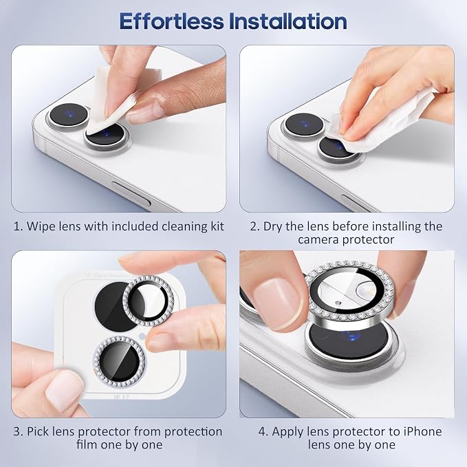 for iPhone 17 Camera Lens Protector Cover Bling Diamond, Silver | Individual Metal, 9H Hardness, Scratch Resistant, Shockproof, Drop Protection, Case Friendly, Stylish Accessories - Image 7