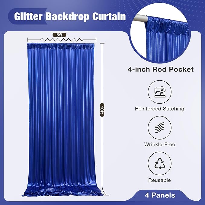 20x10FT Royal Blue Sequin Backdrop Curtain for Party - 4 Panels 5x10FT Wrinkle-Free Shimmer Drapes for Birthday, Wedding, Christmas, Decorations & Photography - Image 5