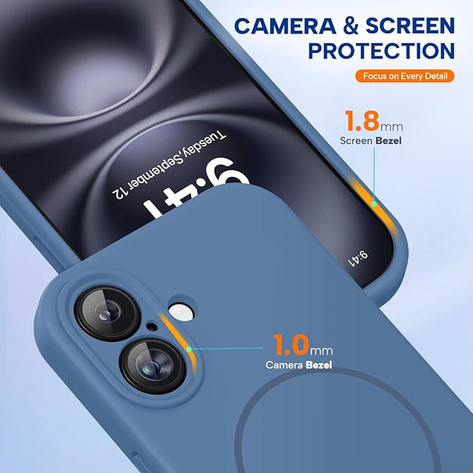 Miracase Silicone & Magnetic for iPhone 16 Case, Glass Blue | Compatible with MagSafe, Anti-Scratch Microfiber Lining, Liquid Silicone Case Shockproof Drop Protection Phone Case for 16 - Image 4
