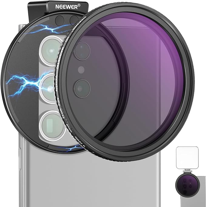 NEEWER 67mm Clip On Variable ND2-ND32 Phone Lens Filter Kit, Phone Clip with Magnetic Adapter Ring/Cold Shoe/Locking Knob, HD Magnetic ND Filter for iPhone 15 Pro Max 14 13 Galaxy S22 S23 S24 Ultra by Neewer