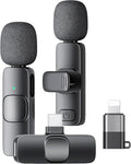 Wireless Lavalier Microphone for iPhone iPad and Android Phone, 2 Pack Lapel Mic Plug and Play Wireless Mic Noise Reduction Microphone for Video Recording Interview Podcast (Black) by KUKIHO