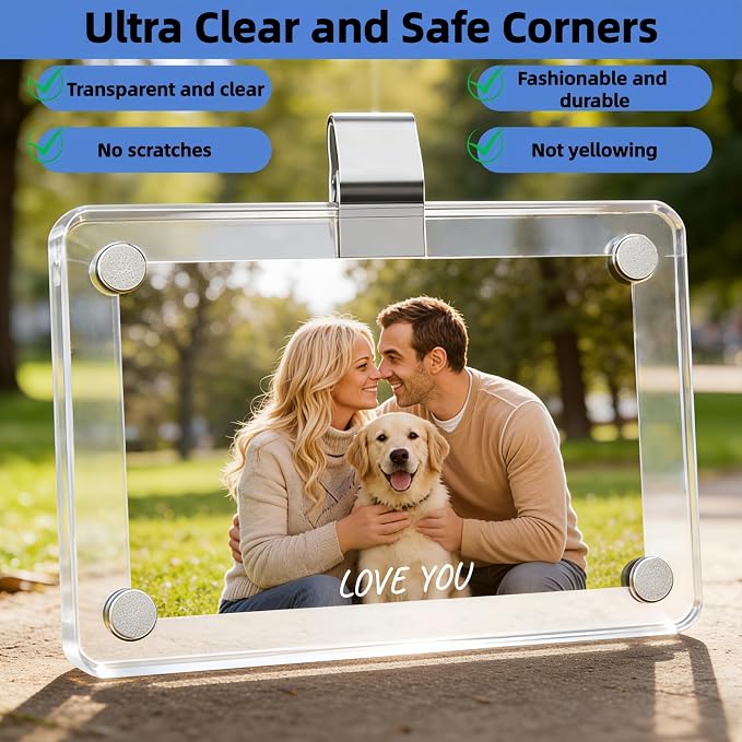 2 Pack Car Picture Holder, Clear Acrylic Magnetic Car Visor Photo Clip | Clear Anti-yellow Acrylic, Strong Magnets & Stable Metal Clip; Horizontal/Vertical Display, Personalized Car Picture Frame - Image 5