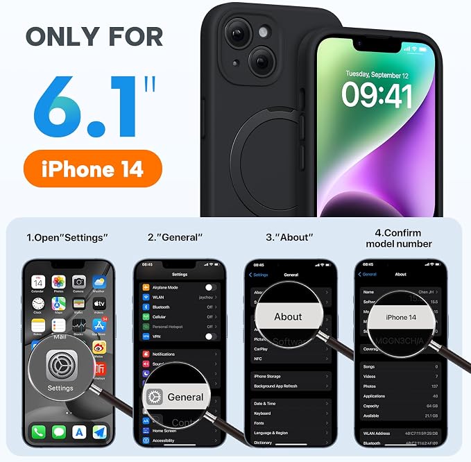 Miracase Silicone & Magnetic for iPhone 14 Case with Stand, Midnight Black | Compatible with MagSafe, Soft Microfiber Lining, Premium Silicone Cover Shockproof Drop Protection Phone Case for 14 - Image 6