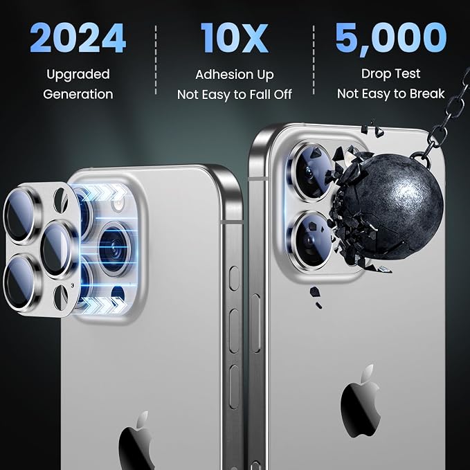Uyiton for iPhone 16 Pro/iPhone 16 Pro Max Camera Lens Protector | Not Easy to Break, Strong Adsorption, Case-Friendly, Metal 9H Sapphire Glass Rear Camera Screen Cover, White Titanium - Image 2