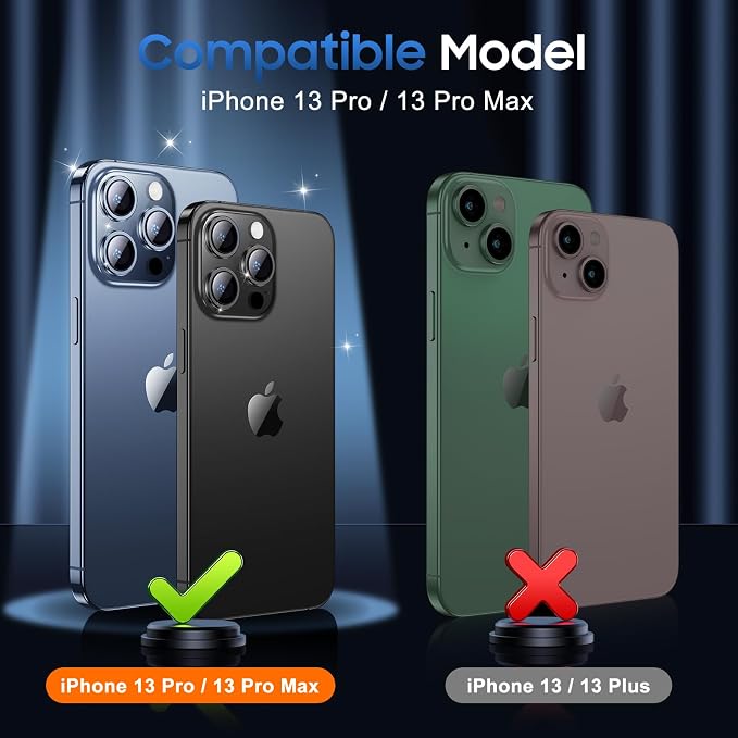 UniqueMe for iPhone 13 Pro Max/13 Pro Camera Lens Protector-Glitter Black | 3 Pack-Acrylic, Not Glass, Case Friendly, Scratch-Resistant, Night Shooting Mode - Image 7