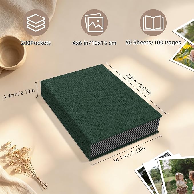 Popotop Photo Album 4x6 200 Pockets for Wedding Gifts,Linen Hardcover Picture Albums for Family Anniversary Baby Vacation Pictures - Image 3