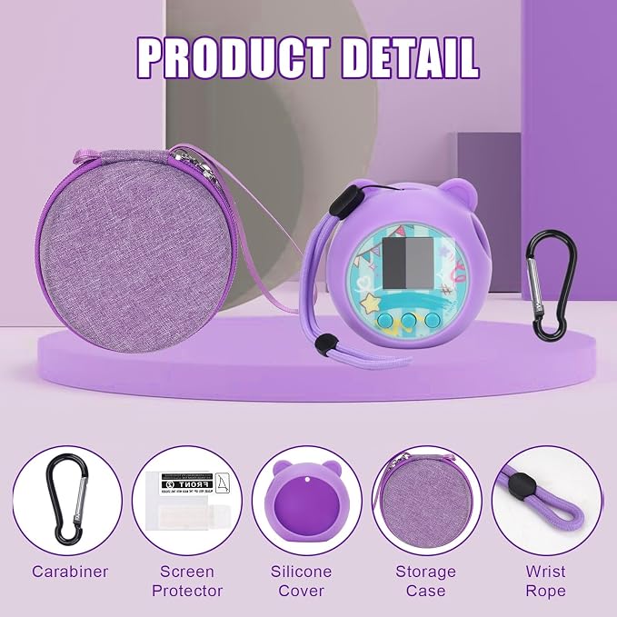 YouKnow Travel Case and Silicone Cover Compatible with Punirunes Interactive Toy Digital Pet, with Full Coverage PET Clear Film (Silicone and Carrying Case) (Purple) - Image 4