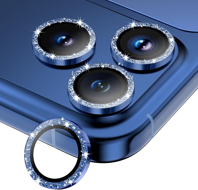 Camera Lens Protector for iPhone 15 Pro Max/15 Pro- Glitter Blue | 9H Tempered Glass, Metal Individual Camera Cover, Accessories, Anti-drop, Case Friendly, HD Clear, Anti-Scratch by WumigooProducts