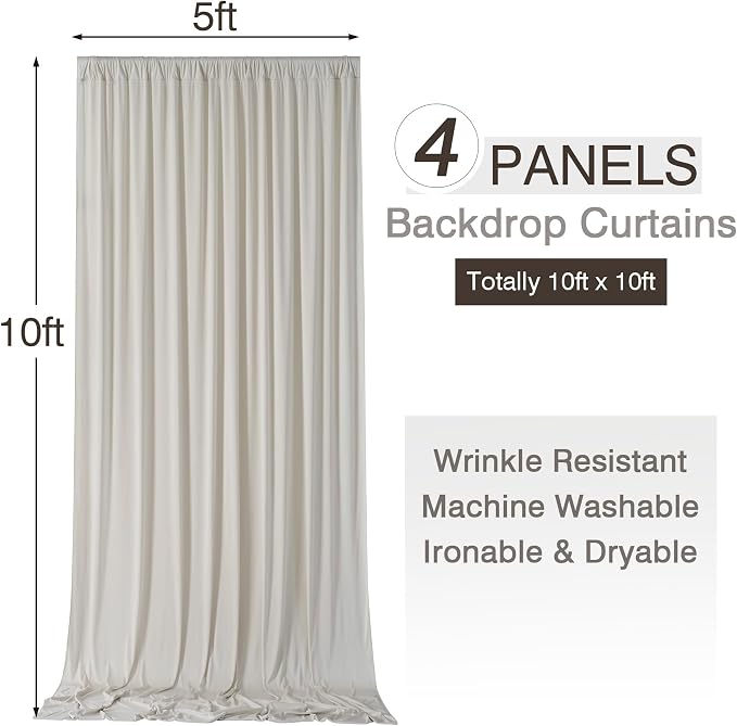 20x10ft Wrinkle Free Beige Backdrop Curtains for Parties, 4 Panels 5x10ft Silky Polyester Photo Backdrop Drapes Back Drop Cloth Drapery for Wedding Birthday Photography Background - Image 6