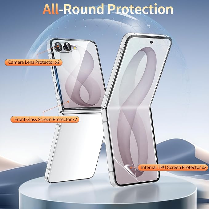 [2 Sets 6 Pack] Screen Protector for Samsung Galaxy Z Flip 8/Flip 7 | Internal Flexible TPU Film + Outer Glass Film + Metal Camera Lens Protector, Anti-Scratch, No Bubbles, Easy Installation - Image 2