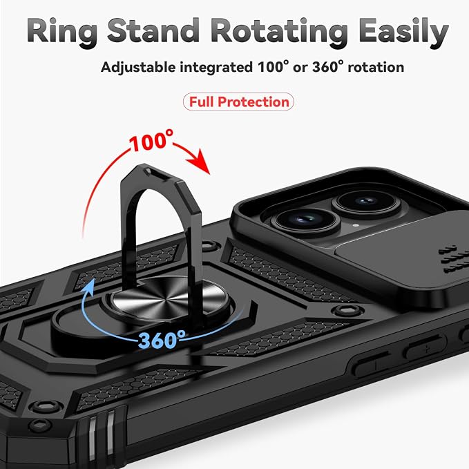 SunStory Compatible with iPhone 17 Case with HD Screen Protector & Slide Camera Cover & Rotated Ring Kickstand, [Military-Grade] iPhone Case for iPhone 17,Black - Image 4
