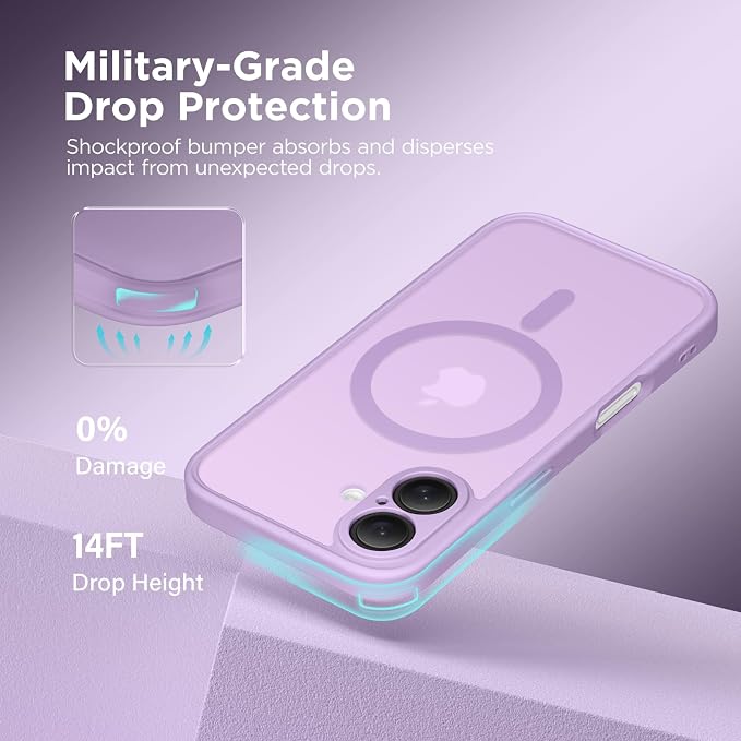 CAPRARO for iPhone 16 Case, Compatible with MagSafe | Upgraded [Full Camera Protection] Protective Translucent Matte Women Girl Magnetic Phone Case Cover, Elegant Purple - Image 5