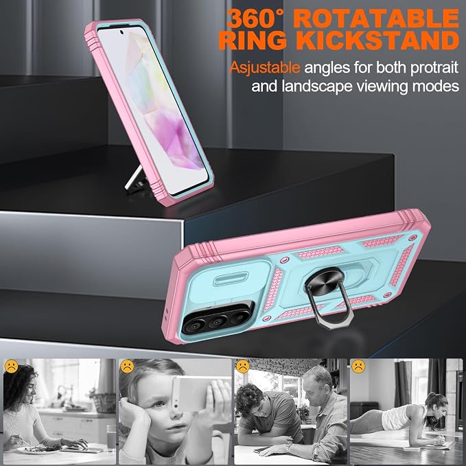 Gritup for Samsung A36 Phone Case: Samsung Galaxy A36 Case with Screen Protector*2 | Magnetic Stand & Slide Camera Cover, Shock Proof Military-Grade para A 36 Cover, Green+Pink - Image 7