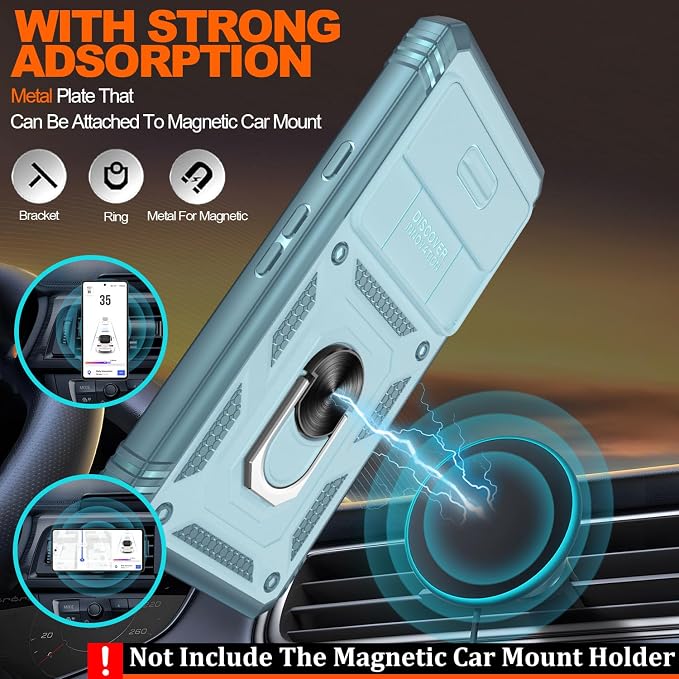for Google Pixel 7A Case with Slide Camera Cover & Screen Protector*2, Pixel 7A Case Build in 360° Rotating Ring Kickstand, Military Grade Protective Case for Google Pixel 7A Phone Case, Green - Image 7