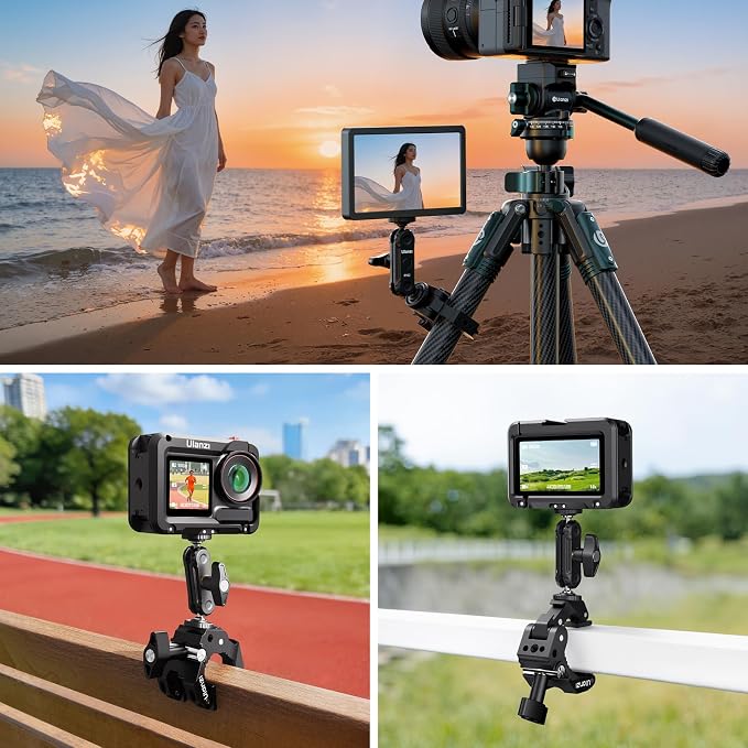ULANZI CO78 Super Clamp Mount, 3-Jaw Y-Shape Super Clamp with Cold Shoe | & 1/4"-20 Threads,ARRI Pins, Heavy Duty Camera Rig Mount for Monitors, LED Lights, Action Cameras, Desktop Rig, Load - Black - Image 7