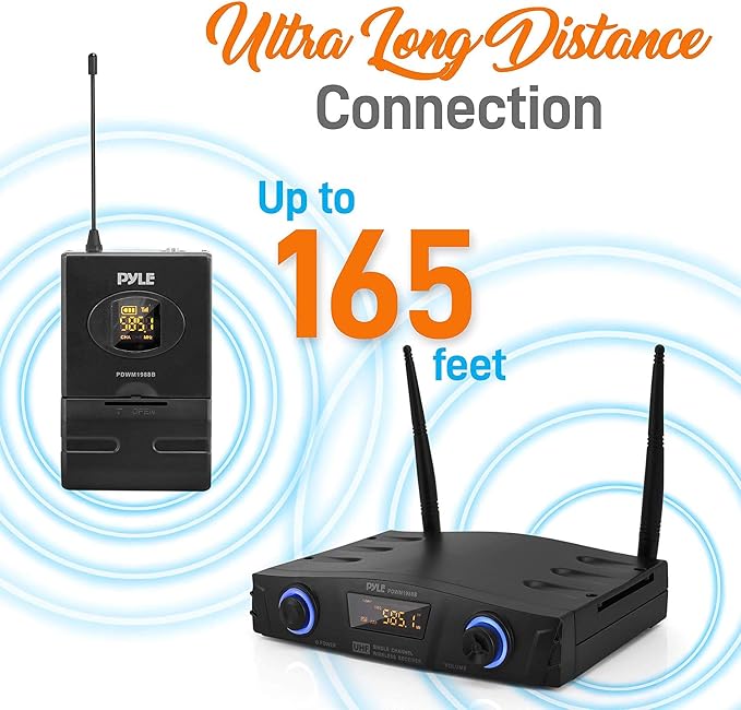 PYLE Compact UHF Wireless Microphone System - Pro Portable 1 Channel Desktop Digital Mic Receiver Set w/ Belt-Pack Transmitter, Receiver, Headset and Lavalier Mics, XLR, For Home, PA PDWM1988B,Black - Image 5