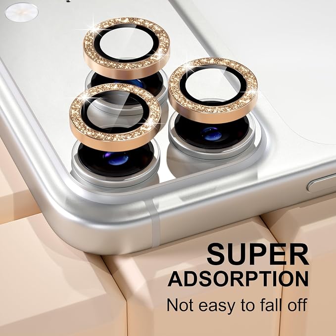 Misea Compatible for iPhone 17 Pro/iPhone 17 Pro Max Camera Lens Protector | 9H Tempered Glass Ultra HD Bling Camera Screen Protector Cover Metal Individual Ring Decoration Accessories, Gold Glitter - Image 6
