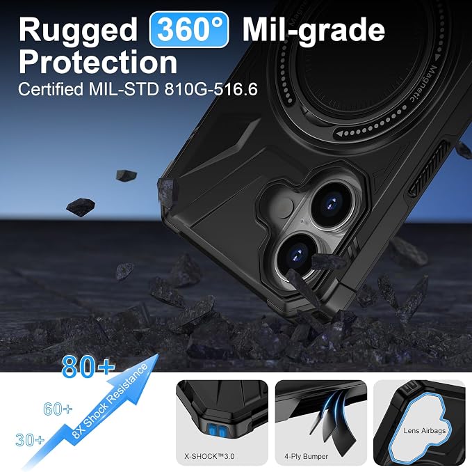 iPhone 16 Case, Magnetic Case with 360° Ring Holder,iPhone 16 Rotatable Swivel MagSafe Ring for iPhone 16 Cover Grip Stand Kickstand Military-Grade Protector Shockproof Case for iPhone 16, 6.1 inch - Image 5