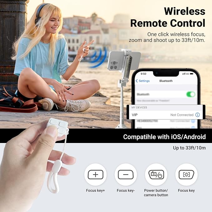 NEEWER Mini Tripod for Phone, Lightweight Foldable Small Selfie Stick Cell Phone Clamp Desk Stand with Remote & Cold Shoe Mounts Compatible with iPhone Android Samsung for Video Recording, PA986 White - Image 7