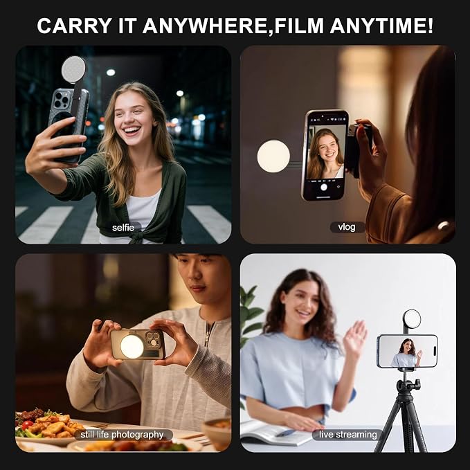 LOUERN Magnetic Dual-Sided Selfie Light Compatible with iPhone MagSafe, CRI95+ Rechargeable| Foldable|Compact Phone Light with Mirror for Selfies/Photography/Makeup/Video Conference/Influencers - Image 7