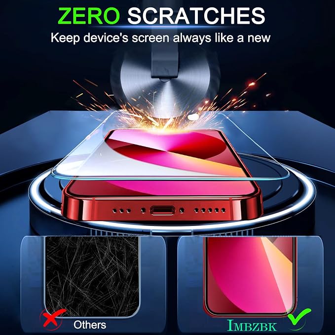 IMBZBK Screen Protector for iPhone 13, Tempered Glass, 3+3 Pack | 9H+ Hardness, Military Grade Shatterproof, Case Friendly, Bubble Free Easy Installation Frame, with 3 Camera Lens Protectors - Image 4