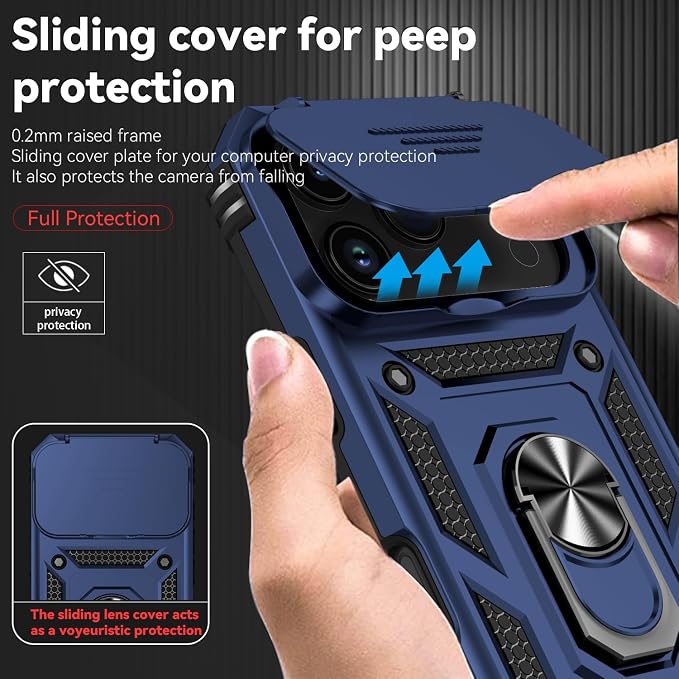 SunStory Phone Case for iPhone 17 Pro Case with HD Screen Protector & Slide Camera Cover & Rotated Ring Kickstand, [Military-Grade] Phone Case for for iPhone 17 Pro, Blue - Image 3